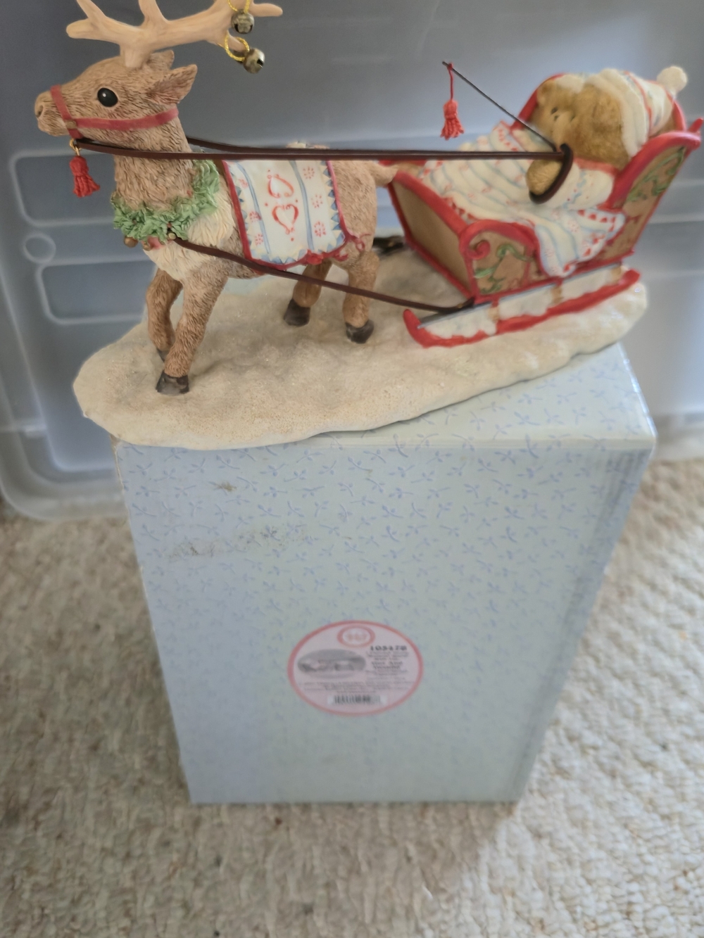 Cherished Teddies Reindeer Sleigh Figurine - Red, White, Green